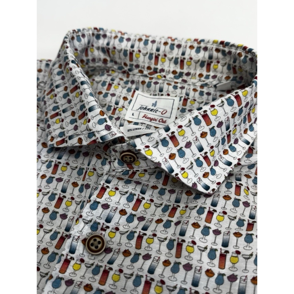 NWT johnnie-O 5 O'Clock Somewhere Linen Blend S/S Button Down Shirt LARGE $168